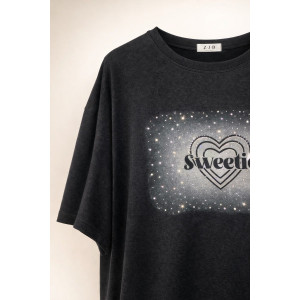 Футболка женская №6457 "Crystal Heart" хлопок стрейч (р-ры: 64-76) черный