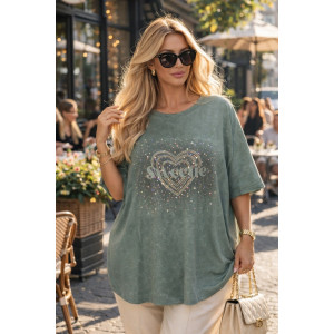 Футболка женская №6457 "Crystal Heart" хлопок стрейч (р-ры: 64-76) темно-бирюзовый