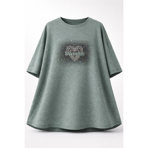 Футболка женская №6457 "Crystal Heart" хлопок стрейч (р-ры: 64-76) темно-бирюзовый