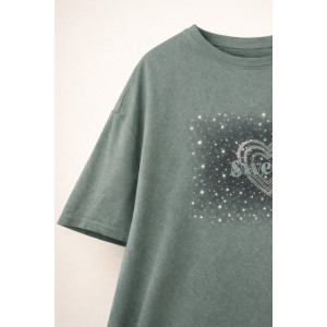 Футболка женская №6457 "Crystal Heart" хлопок стрейч (р-ры: 64-76) темно-бирюзовый