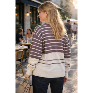 Джемпер женский №0623 вязаный трикотаж (р-ры: 42-50) молочный-бежевая полоса