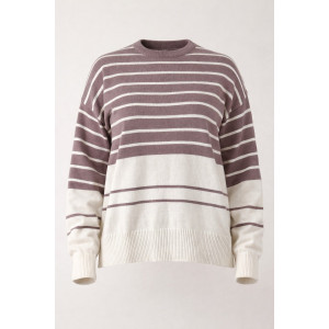 Джемпер женский №0623 вязаный трикотаж (р-ры: 42-50) молочный-бежевая полоса