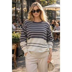 Джемпер женский №0623 вязаный трикотаж (р-ры: 42-50) молочный-серый