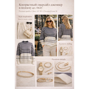 Джемпер женский №0623 вязаный трикотаж (р-ры: 42-50) молочный-серый