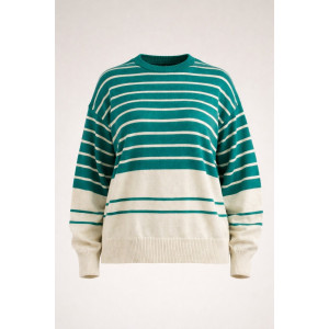 Джемпер женский №0623 вязаный трикотаж (р-ры: 42-50) молочный-зеленая полоса