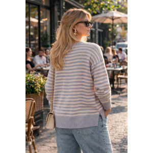 Джемпер женский №0611 эко-кашемир (р-ры: 42-50) серо-голубой-молочный-кремовый