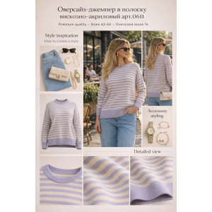 Джемпер женский №0611 эко-кашемир (р-ры: 42-50) серо-голубой-молочный-кремовый