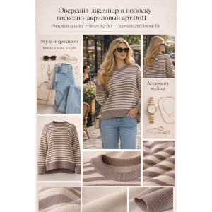 Джемпер женский №0611 эко-кашемир (р-ры: 42-50) серый-молочный