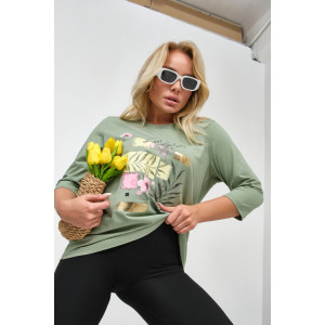 Лонгслив женский "Элис" кулирка с лайкрой (р-ры: 46-64) фисташка