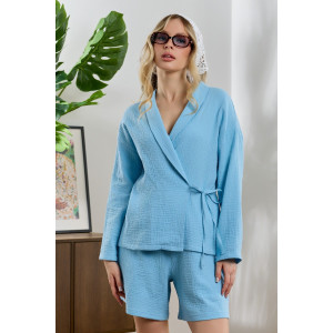 Блузка женская "Асель-1" фактурное полотно (р-ры: 44-54) аква