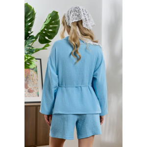 Блузка женская "Асель-1" фактурное полотно (р-ры: 44-54) аква