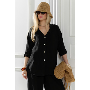 Блузка женская "Асель-2" фактурное полотно (р-ры: 44-54) черный