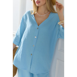 Блузка женская "Асель-2" фактурное полотно (р-ры: 44-54) аква