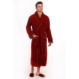 Халат мужской шаль велюр-махра "Мужская элегия" (последний размер) бордовый 50