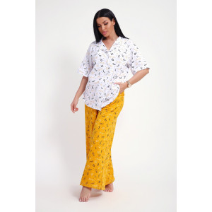 Костюм двойка женский №29035 кулирка (р-ры: 44-56) бело-желтый