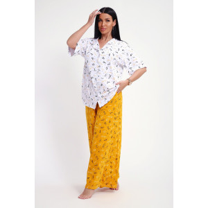 Костюм двойка женский №29035 кулирка (р-ры: 44-56) бело-желтый