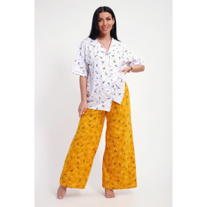 Костюм двойка женский №29035 кулирка (р-ры: 44-56) бело-желтый