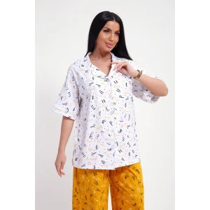 Костюм двойка женский №29035 кулирка (р-ры: 44-56) бело-желтый Костюм двойка женский №29035 кулирка (р-ры: 44-56) бело-желтый