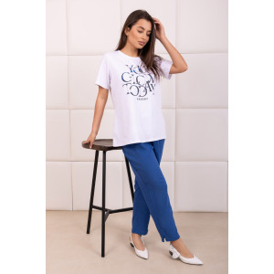 Костюм двойка женский 2165/1 жатка-кулирка (р-ры: 48-62) синий-белый