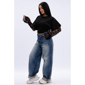 Лонгслив женский "Жанна" кулирка с лайкрой (р-ры: 42-56) черный