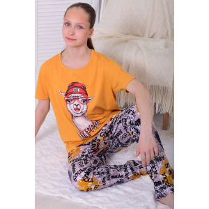 Пижама подростковая 12116 кулирка (р-ры: 36-46) горчица