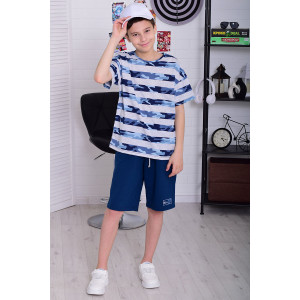 Костюм двойка подростковый 11073 футер 2-х нитка + кулирка (р-ры: 36-48) синий