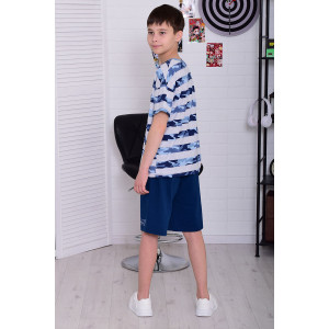 Костюм двойка подростковый 11073 футер 2-х нитка + кулирка (р-ры: 36-48) синий