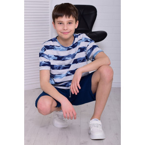 Костюм двойка подростковый 11073 футер 2-х нитка + кулирка (р-ры: 36-48) синий