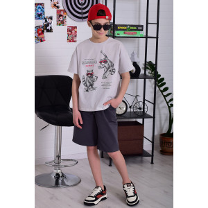 Костюм двойка подростковый 11075 футер 2-х нитка + кулирка (р-ры: 36-48) серый