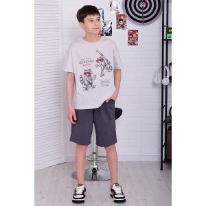 Костюм двойка подростковый 11075 футер 2-х нитка + кулирка (р-ры: 36-48) серый