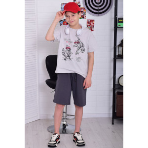 Костюм двойка подростковый 11075 футер 2-х нитка + кулирка (р-ры: 36-48) серый