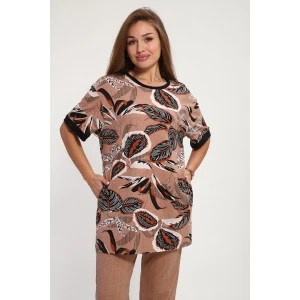 Костюм двойка женский №269 кулирка (р-ры: 50-60) бежевый-коричневый Костюм двойка женский №269 кулирка (р-ры: 50-60) бежевый-коричневый