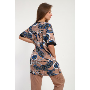 Костюм двойка женский №269.1 кулирка (р-ры: 50-60) бежевый-синий