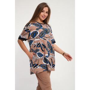 Костюм двойка женский №269.1 кулирка (р-ры: 50-60) бежевый-синий