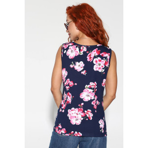 Майка женская №2143/7 кулирка (р-ры: 48-62) синий-розовые цветы