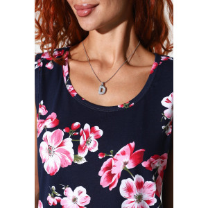 Майка женская №2143/7 кулирка (р-ры: 48-62) синий-розовые цветы