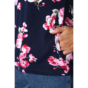 Майка женская №2143/7 кулирка (р-ры: 48-62) синий-розовые цветы