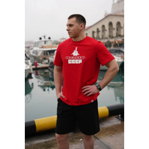 Костюм двойка мужской М-021КП "СССР" кулирка с лайкрой (р-ры: 46-60) красный