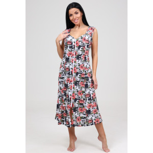 Сарафан женский СК-563 кулирка (р-ры: 48-62) красн.лилии на сером