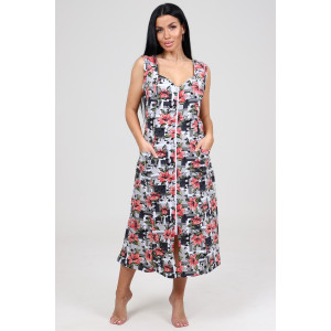 Сарафан женский СК-563 кулирка (р-ры: 48-62) красн.лилии на сером