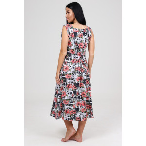 Сарафан женский СК-563 кулирка (р-ры: 48-62) красн.лилии на сером