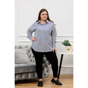 Блузка женская БЛ-10-401 поликоттон (р-ры: 42-52) полоска т-синяя узкая