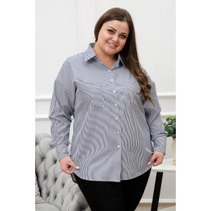 Блузка женская БЛ-10-401 поликоттон (р-ры: 42-52) полоска т-синяя узкая