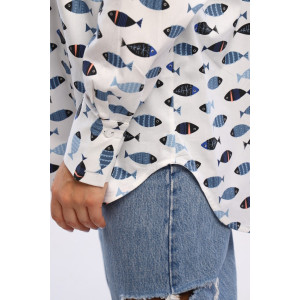 Блузка женская БЛ-10-401 поликоттон (р-ры: 42-52) рыбки