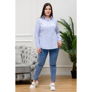 Блузка женская БЛ-10-402 поликоттон (р-ры: 42-52) полоска голубая широкая