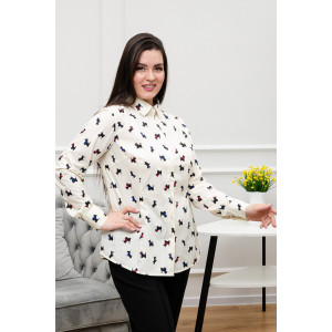Блузка женская БЛ-10-402 поликоттон (р-ры: 42-52) терьеры на кремовом