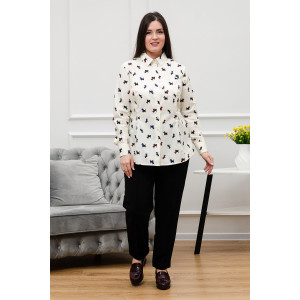 Блузка женская БЛ-10-402 поликоттон (р-ры: 42-52) терьеры на кремовом