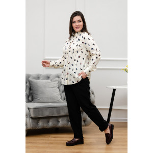 Блузка женская БЛ-10-402 поликоттон (р-ры: 42-52) терьеры на кремовом