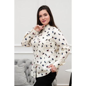 Блузка женская БЛ-10-402 поликоттон (р-ры: 42-52) терьеры на кремовом