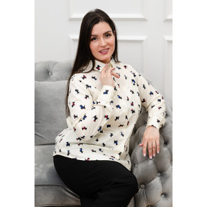 Блузка женская БЛ-10-402 поликоттон (р-ры: 42-52) терьеры на кремовом